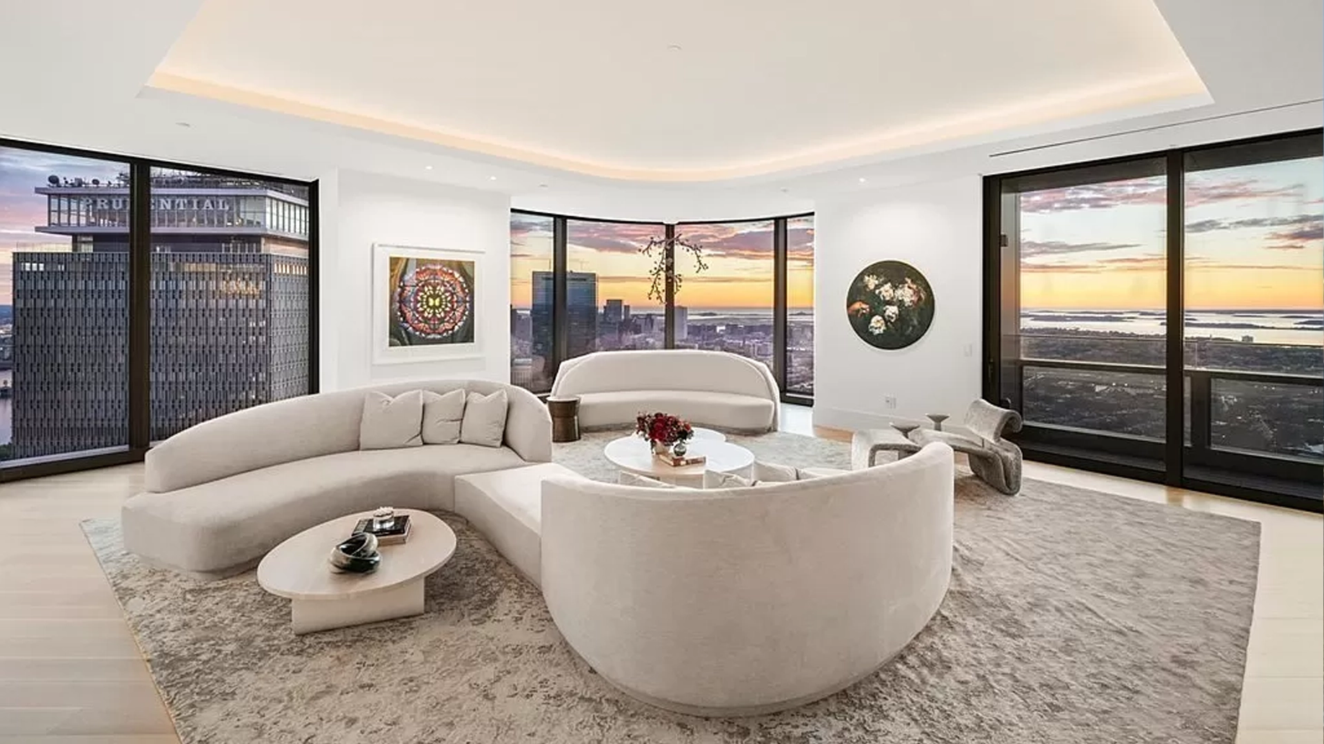 Luxury penthouse in Boston, MA view from outside of window taken on drone